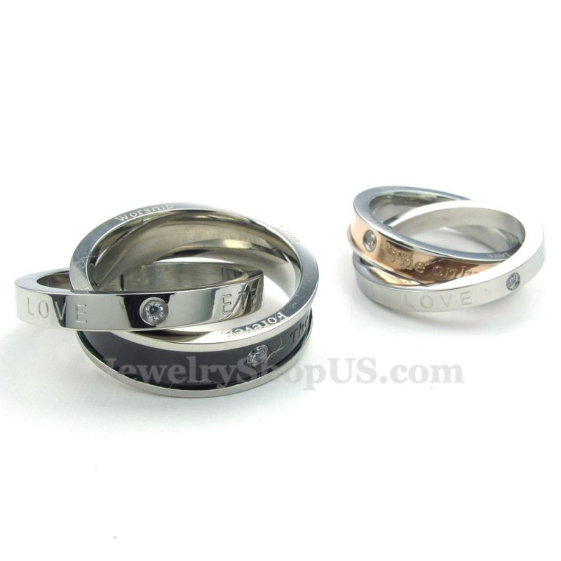Worship Love Titanium Interlocking Rings Couples Pendant Necklace (Free Chain)(One Pair) Worship Love Titanium Interlocking Rings Couples Pendant Necklace (Free Chain)(One Pair)