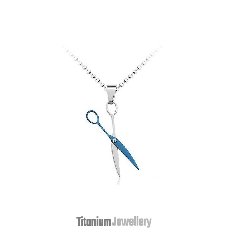 Blue Scissor Fashion Titanium Pendant - Free Chain