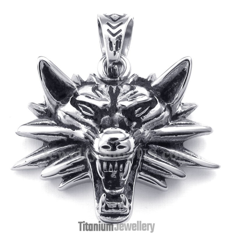 Titanium Wolf Pendant Necklace (Free Chain)
