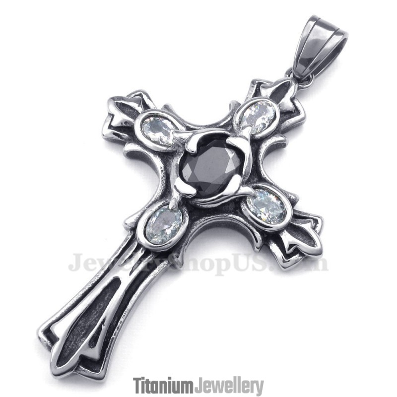 Zircon Titanium Cross Pendant Necklace (Free Chain) Zircon Titanium Cross Pendant Necklace (Free Chain)
