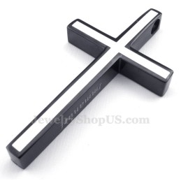 Simple Black White Titanium Cross Pendant Necklace (Free Chain)