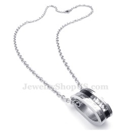 White Zircon Titanium Circles Couples Pendant Necklace (Free Chain)(One Pair)