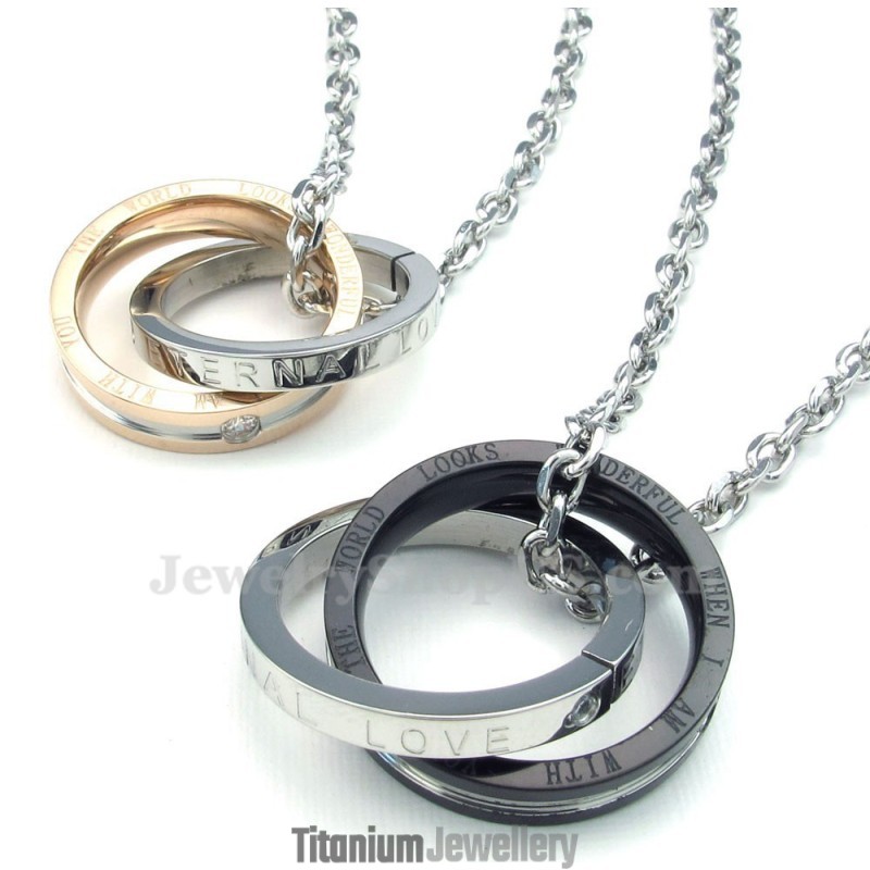Titanium Interlocking Circles Couples Pendant Necklace (Free Chain)(One Pair) Titanium Interlocking Circles Couples Pendant Necklace (Free Chain)(One Pair)