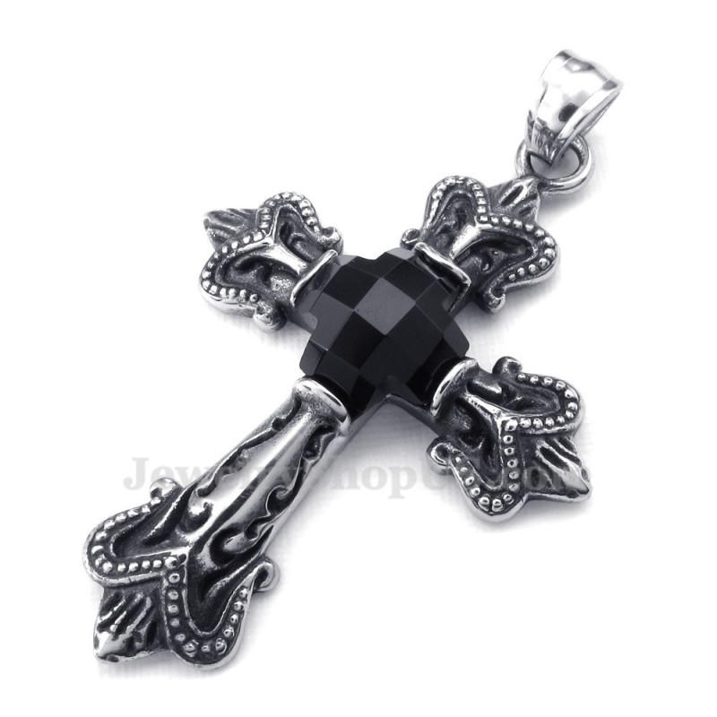 Black Zircon Cross Titanium Pendant Necklace (Free Chain) Black Zircon Cross Titanium Pendant Necklace (Free Chain)