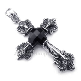Black Zircon Cross Titanium Pendant Necklace (Free Chain)