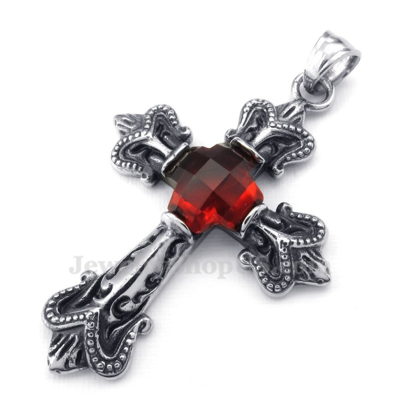 Titanium Red Zircon Cross Pendant Necklace (Free Chain) Titanium Red Zircon Cross Pendant Necklace (Free Chain)
