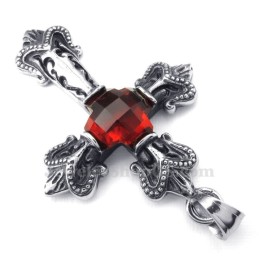 Titanium Red Zircon Cross Pendant Necklace (Free Chain)