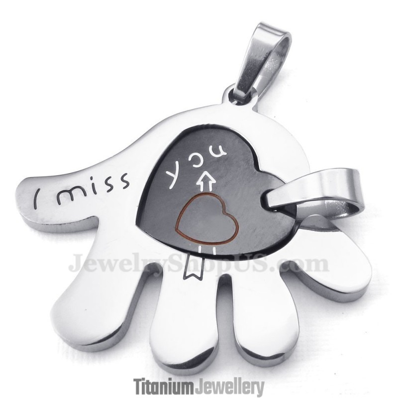 Titanium Couples Hand Hearts Pendant Necklace (Free Chain)(One Pair)