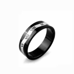 Roman Numerals Wave Mens 6Mm Black Titanium Ring