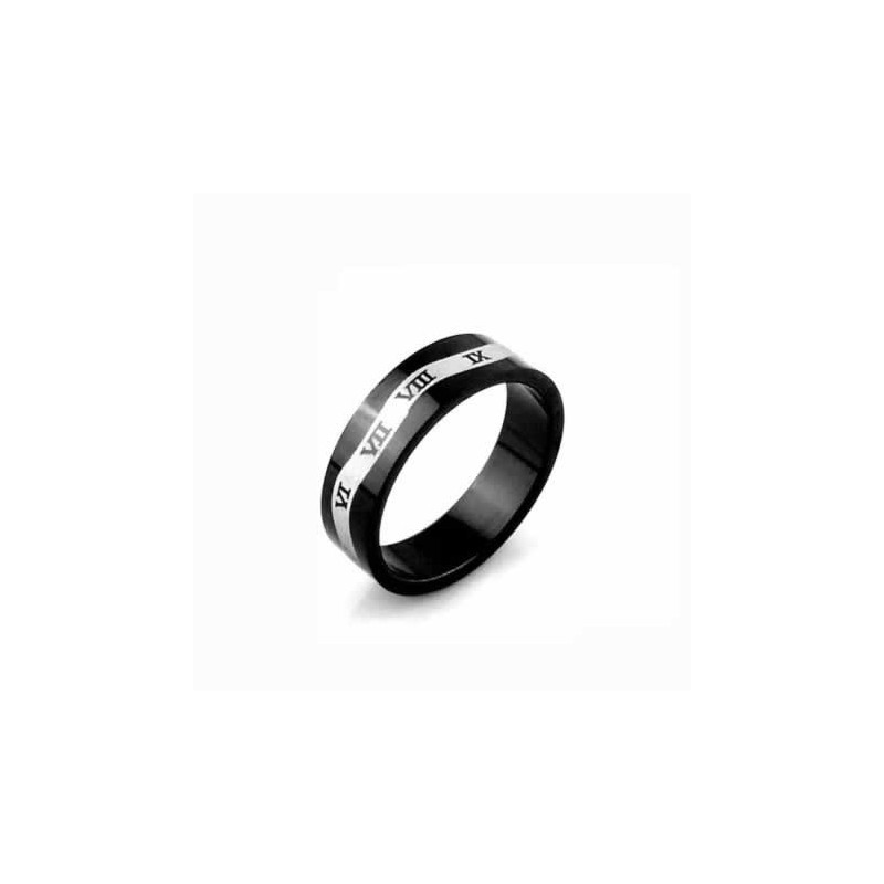 Roman Numerals Wave Mens 6Mm Black Titanium Ring Roman Numerals Wave Mens 6Mm Black Titanium Ring