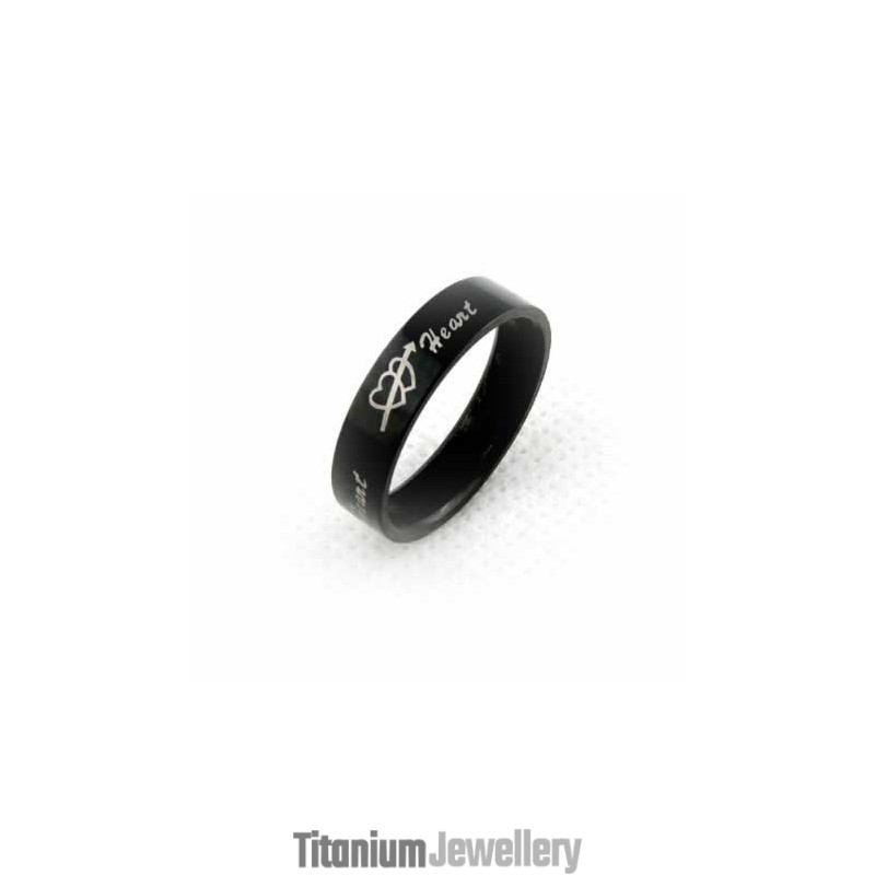 One Arrow Piercing Through Two Hearts Mens 6Mm Black Titanium Ring One Arrow Piercing Through Two Hearts Mens 6Mm Black Titanium Ring