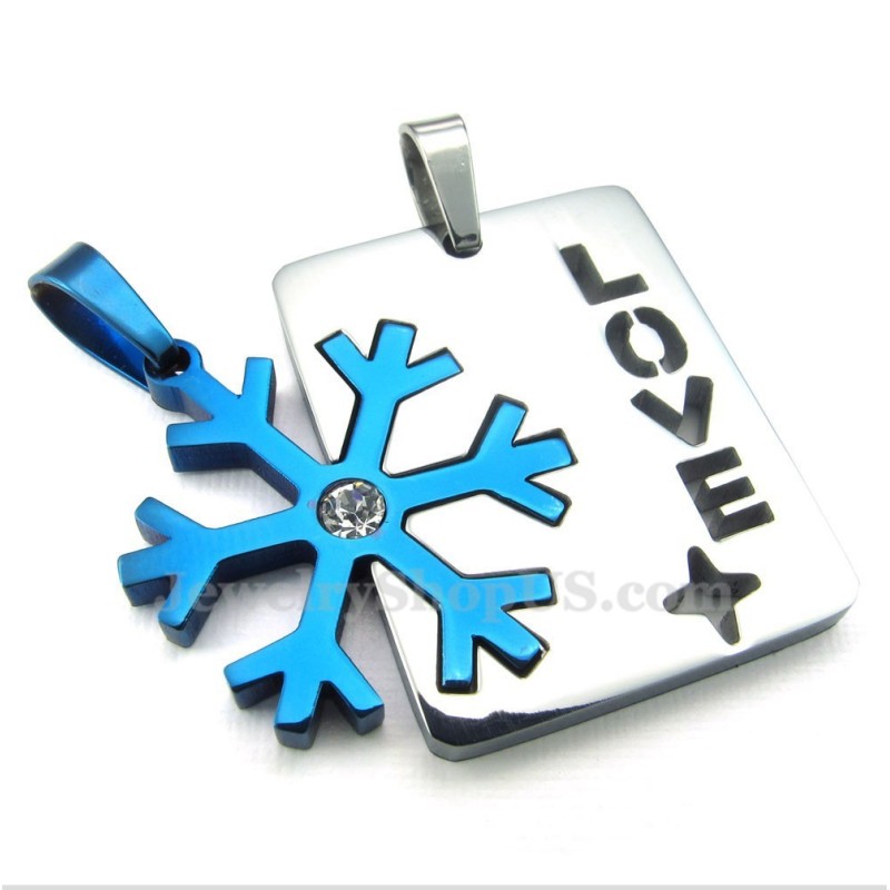 Titanium Couples Blue Snowflake Pendant Necklace (Free Chain)(One Pair) Titanium Couples Blue Snowflake Pendant Necklace (Free Chain)(One Pair)