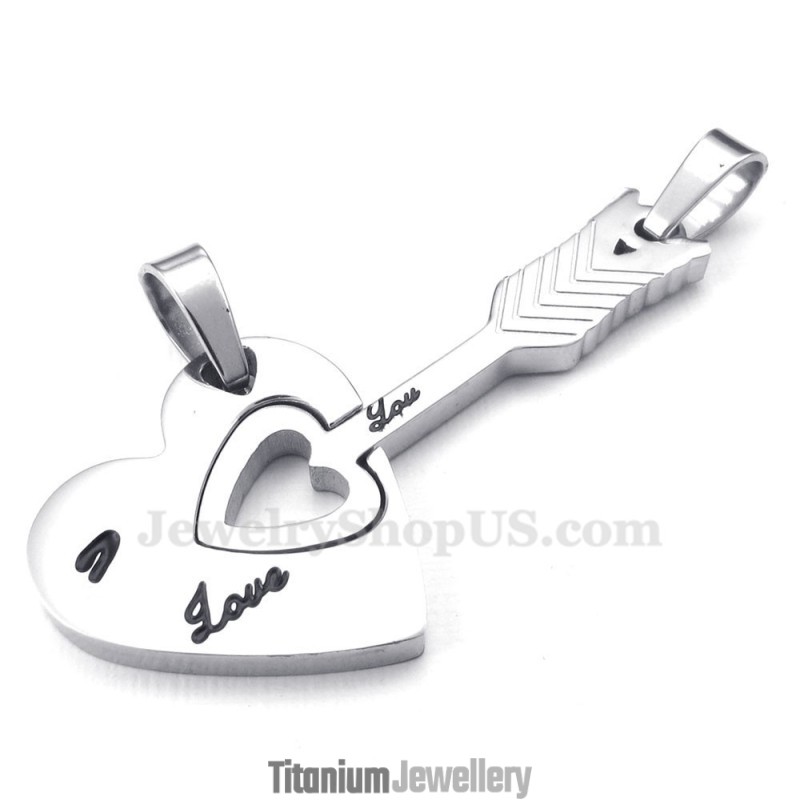 Titanium Silver Cupid Arrow Hearts Couples Pendant Necklace (Free Chain)(One Pair) Titanium Silver Cupid Arrow Hearts Couples Pendant Necklace (Free Chain)(One Pair)