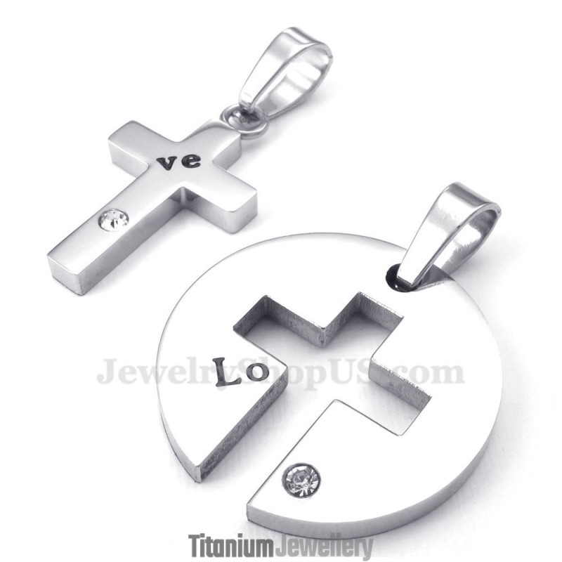 Titanium Silver Cross Couples Pendant Necklace (Free Chain)(One Pair) Titanium Silver Cross Couples Pendant Necklace (Free Chain)(One Pair)
