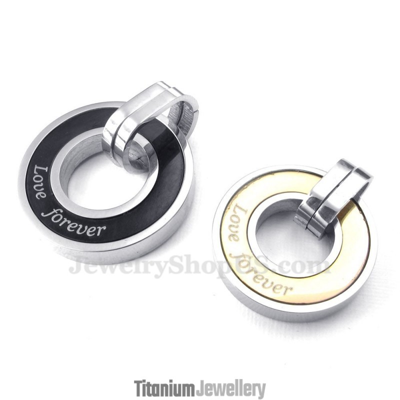 Titanium Circles Couples Pendant Necklace (Free Chain)(One Pair)
