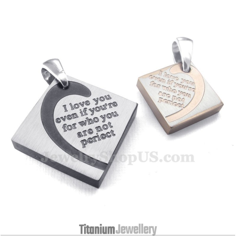 Titanium Square Couples Pendant Necklace (Free Chain)(One Pair) Titanium Square Couples Pendant Necklace (Free Chain)(One Pair)