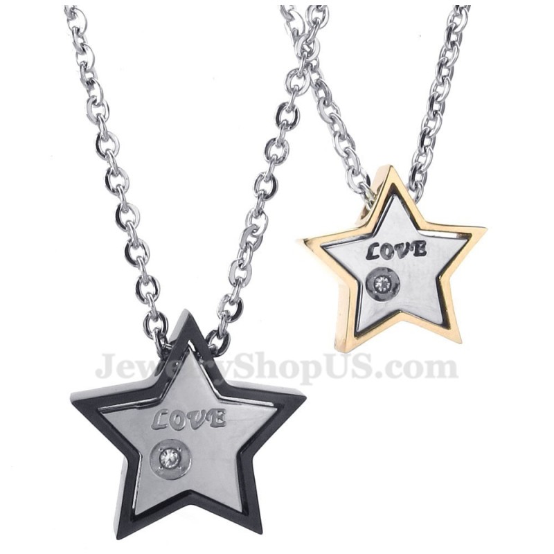 Titanium Five-Pointed Star Couples Pendant Necklace (Free Chain)(One Pair) Titanium Five-Pointed Star Couples Pendant Necklace (Free Chain)(One Pair)