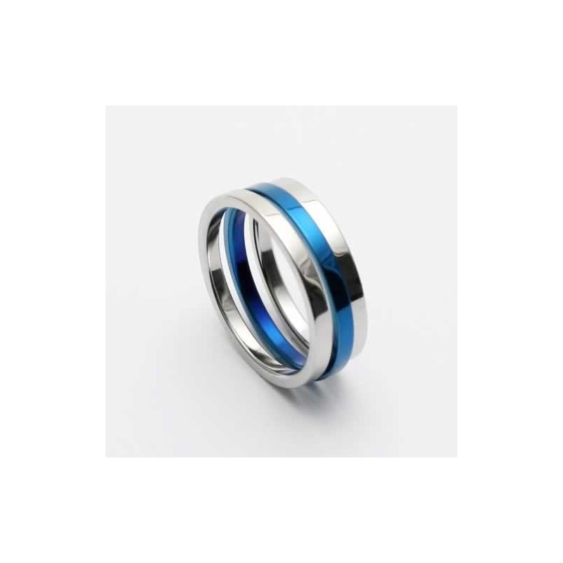 Mens 6Mm Blue & Silver Colour Titanium Ring