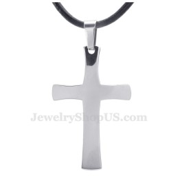 Silver Color Titanium Cross Pendant Necklace (Free Chain)