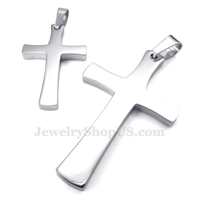Silver Titanium Cross Couples Pendant Necklace (Free Chain)(One Pair) Silver Titanium Cross Couples Pendant Necklace (Free Chain)(One Pair)