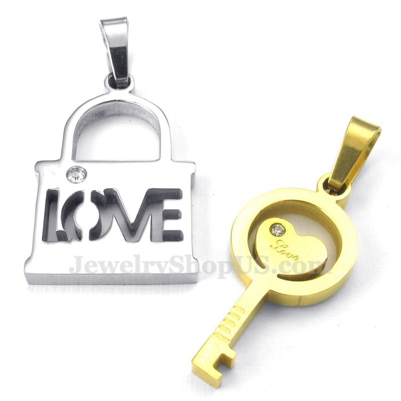 Titanium Gold Key Couples Pendant Necklace (Free Chain)(One Pair) Titanium Gold Key Couples Pendant Necklace (Free Chain)(One Pair)