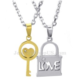Titanium Gold Key Couples Pendant Necklace (Free Chain)(One Pair)