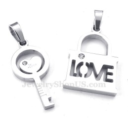 Titanium Silver Key Couples Pendant Necklace (Free Chain)(One Pair)
