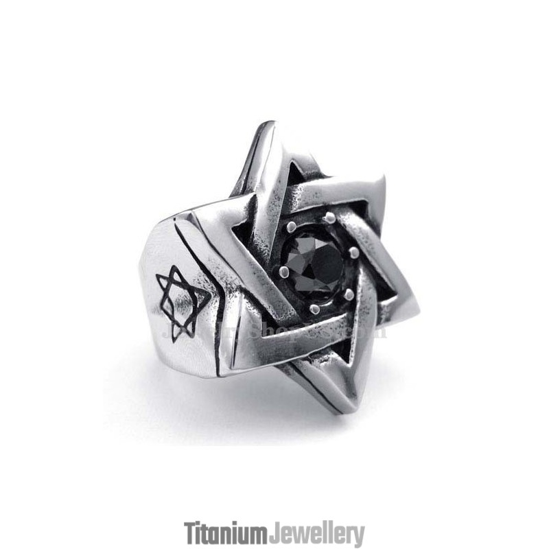 Titanium Lucky Star Ring With Black Zircon Titanium Lucky Star Ring With Black Zircon