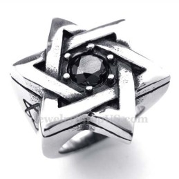 Titanium Lucky Star Ring With Black Zircon