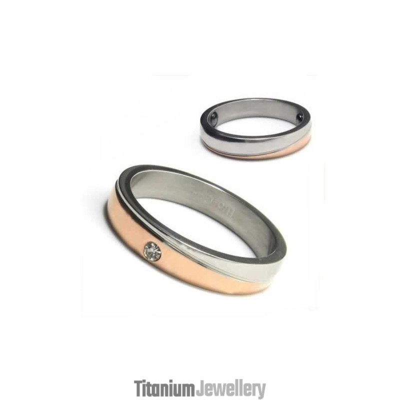Diamond Set 4Mm Titanium & Gold Inlaid Court Band Ring Diamond Set 4Mm Titanium & Gold Inlaid Court Band Ring