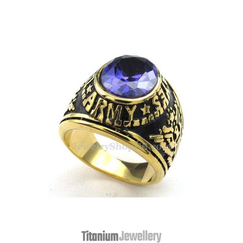 Gold Titanium Ring With Blue Zircon