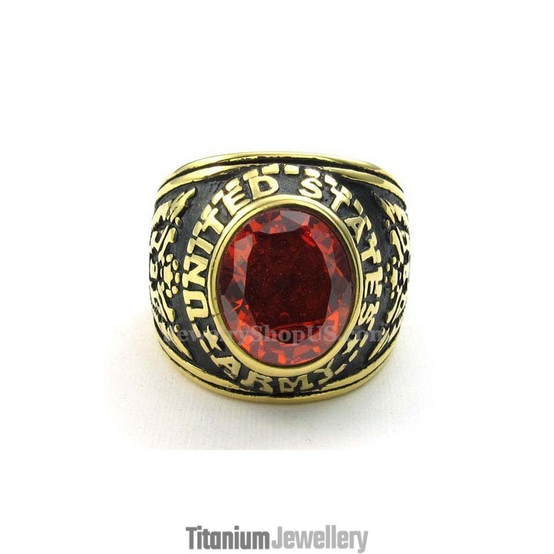 Gold Titanium Ring With Red Zircon Gold Titanium Ring With Red Zircon