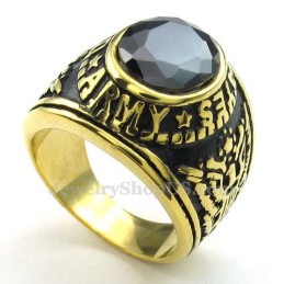 Gold Titanium Ring With Black Zircon