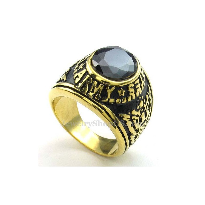 Gold Titanium Ring With Black Zircon