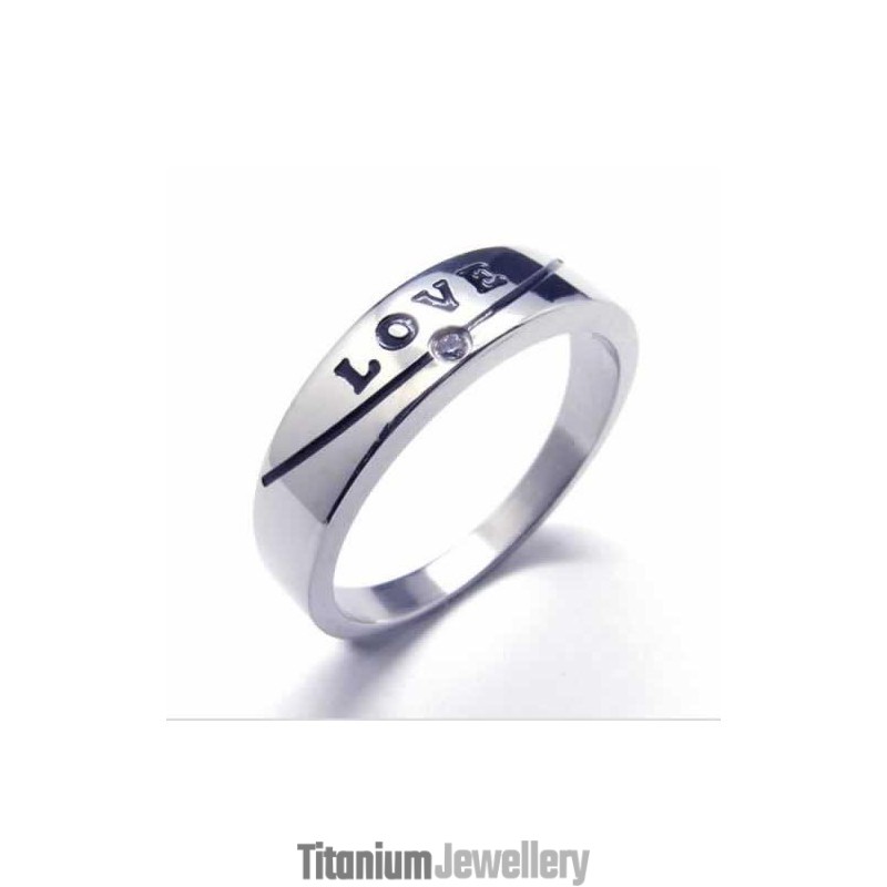 Love Diamond Set 5Mm Titanium Inlaid Court Band Ring