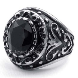 Mens Titanium Ring With Black Zircon