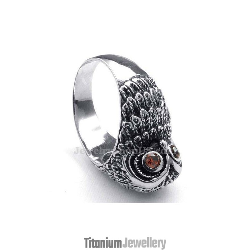 Titanium Owl Ring With Red Zircon Eyes Titanium Owl Ring With Red Zircon Eyes