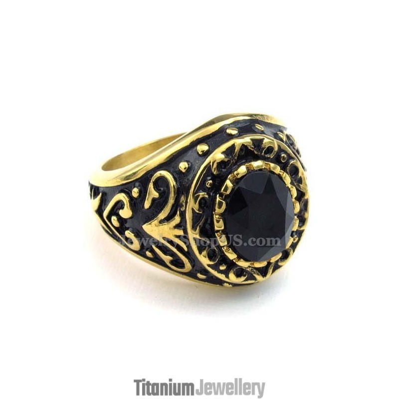 Gold Titanium Ring With Black Zircon Gold Titanium Ring With Black Zircon
