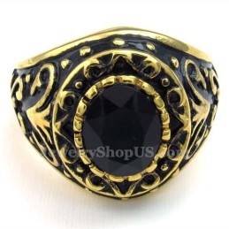 Gold Titanium Ring With Black Zircon