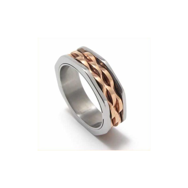 7Mm Unisex Waves Titanium & Gold Ring