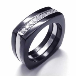 8Mm Diamond Unisex Black Titanium Band Ring