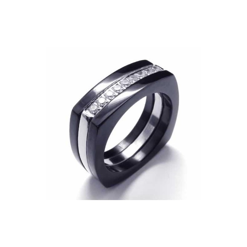 8Mm Diamond Unisex Black Titanium Band Ring