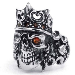 Titanium Imperial Crown Skull Ring With Red Zircon