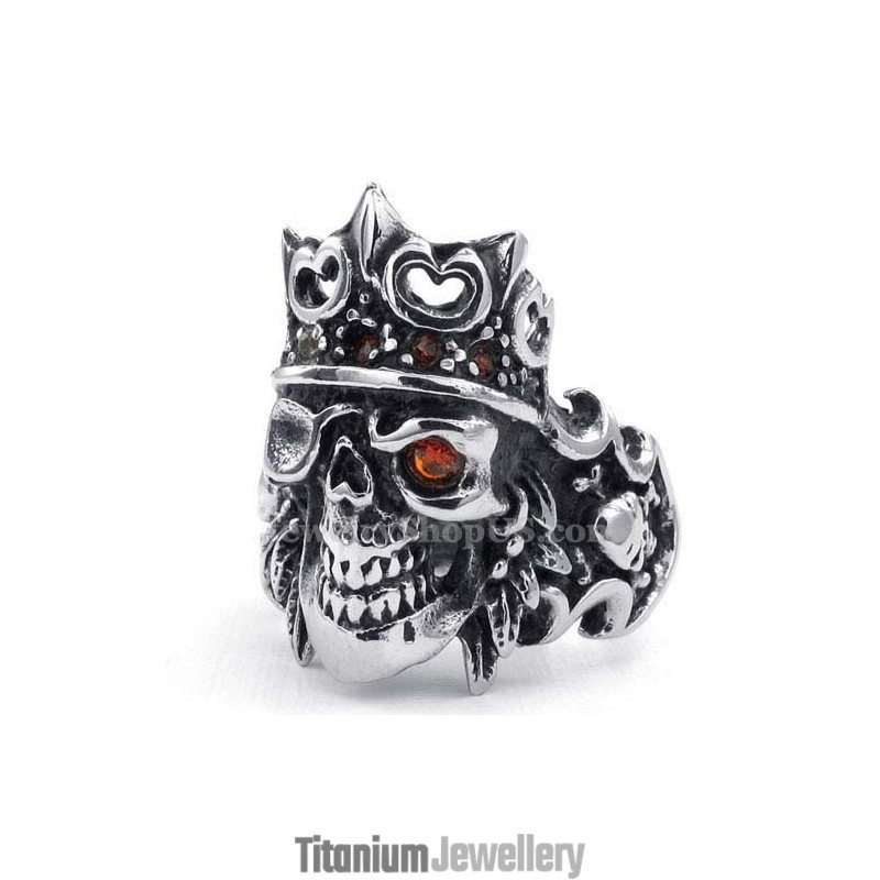 Titanium Imperial Crown Skull Ring With Red Zircon Titanium Imperial Crown Skull Ring With Red Zircon