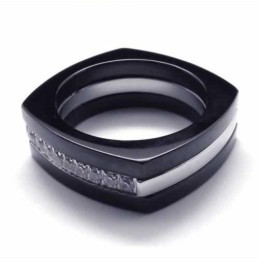 8Mm Diamond Unisex Black Titanium Band Ring