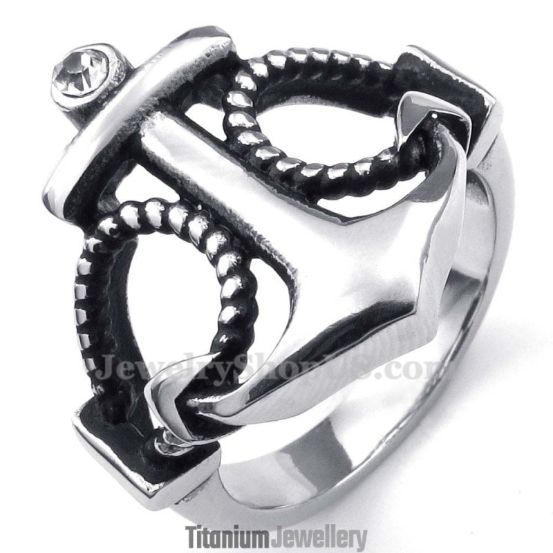 Titanium Anchors Ring With White Zircon