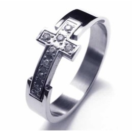 8Mm Cross Diamond Unisex Titanium Band Ring