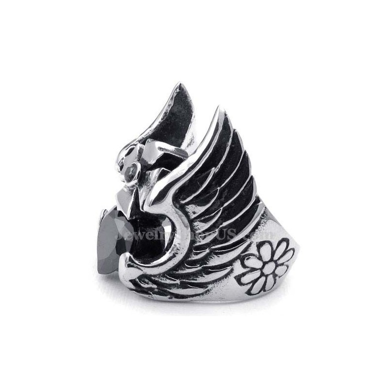 Titanium Cross Feather Ring With Black Zircon Titanium Cross Feather Ring With Black Zircon