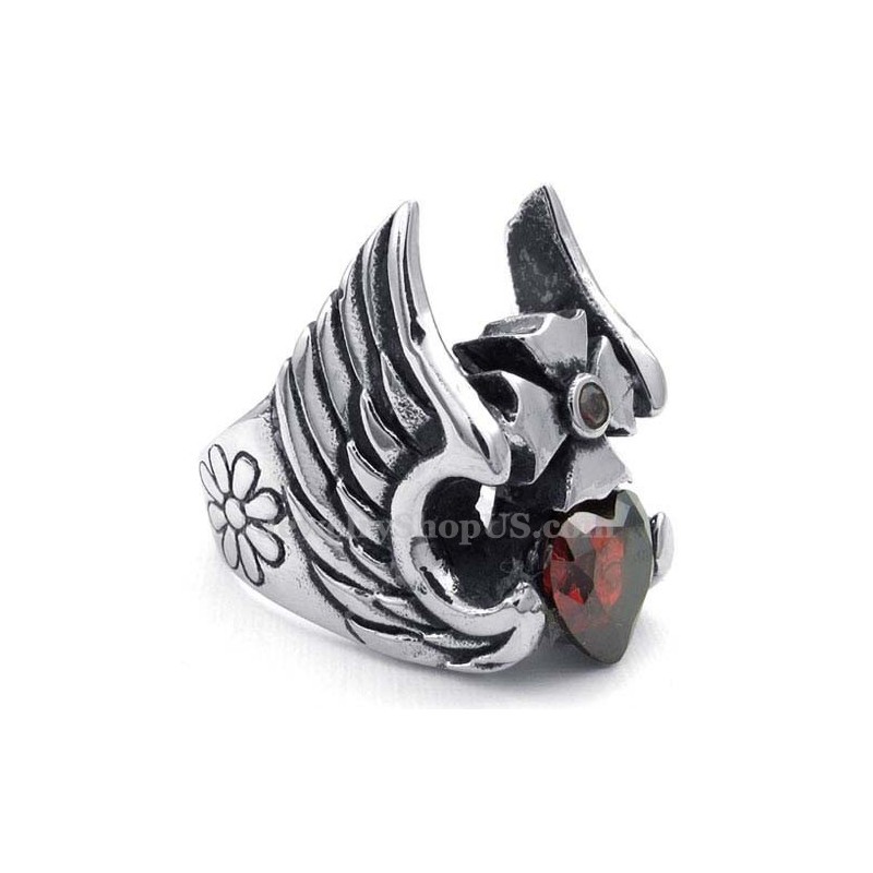 Titanium Cross Feather Ring With Red Zircon Titanium Cross Feather Ring With Red Zircon