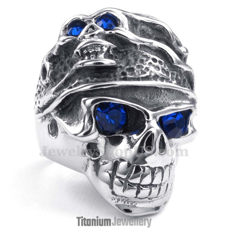 Titanium Skull Ring With Blue Zircon Titanium Skull Ring With Blue Zircon